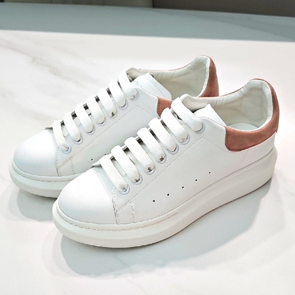 Alexander McQueen White Leather Sneakers with Blush Pink Heel